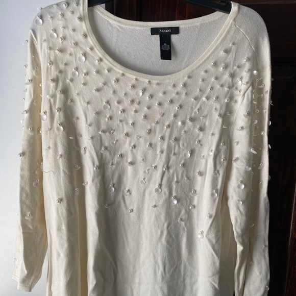 Alfani Tops - White Beaded Blouse